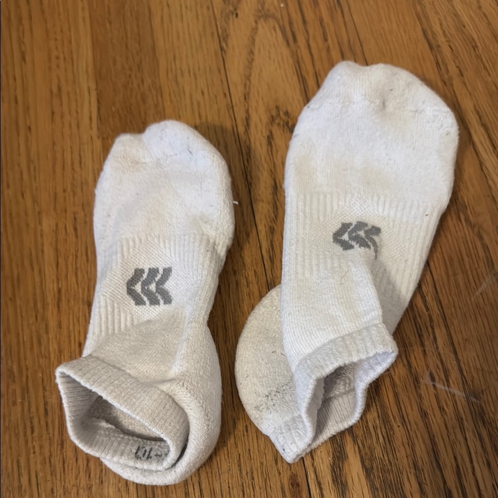 well worn white socks